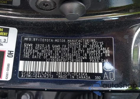 2015 Toyota Corolla S Premium z USA, uszkodzony, nr VIN 2T1BURHE6FC381868